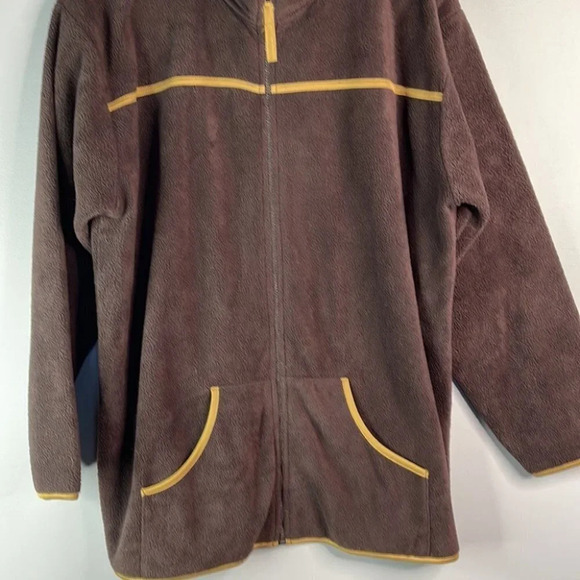 5/$25 STOOKER Fleece Zippered Jacket Dark Brown Contrast Trim Pockets 46 14 - Picture 4 of 11